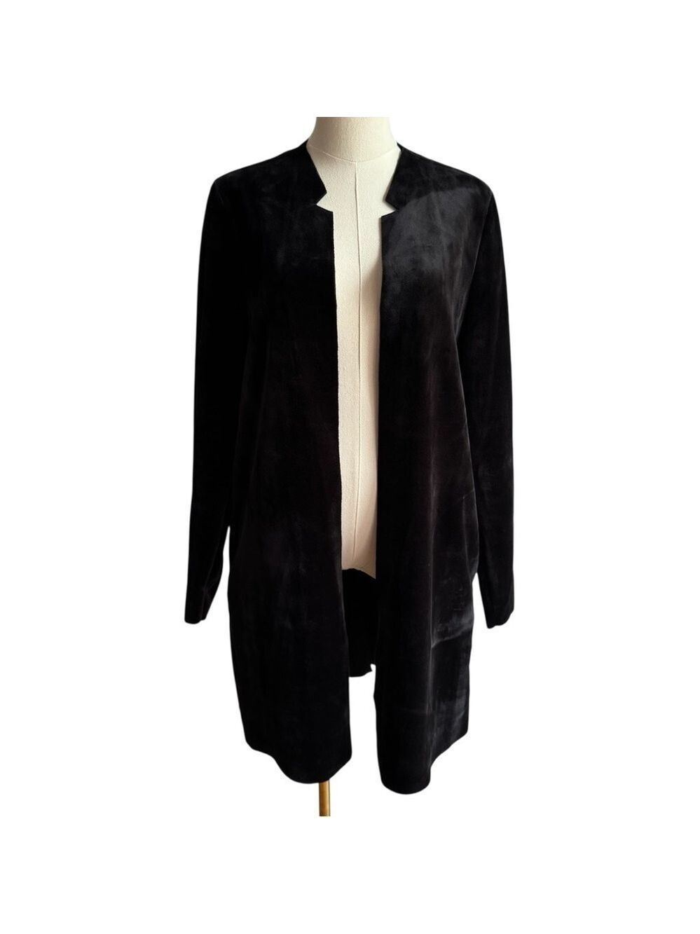 Yaya Women Longline Velvet Open Front Blazer Jacket Sz 40 Medium Black Classy